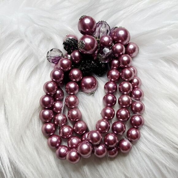 Shabby Chic Faux Pearl Fashion Bracelet Purple One Size - Picture 2 of 4